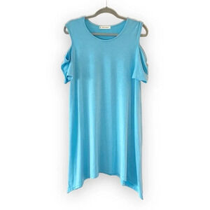Jon & Anna New York Sky Blue Cold Shoulder Dress L Beach Coverup Vacay Cruise Lg